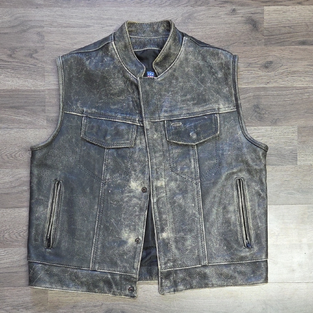 Legendary USA Distressed Leather Motorcycle Vest - Made in USA - Size 44​